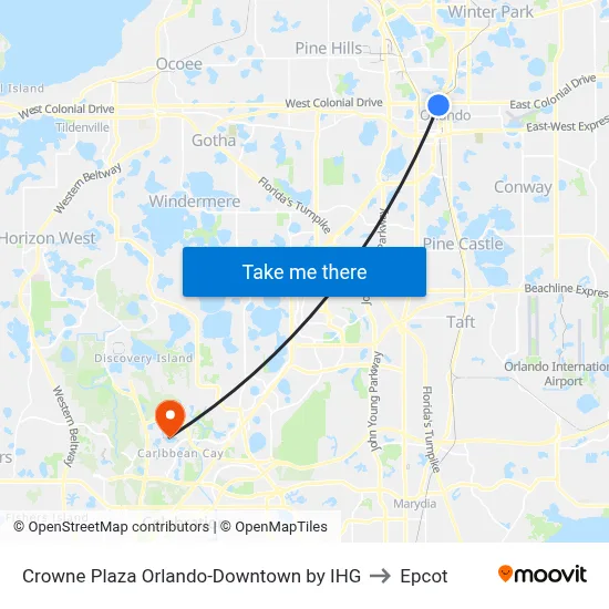 Crowne Plaza Orlando-Downtown by IHG to Epcot map