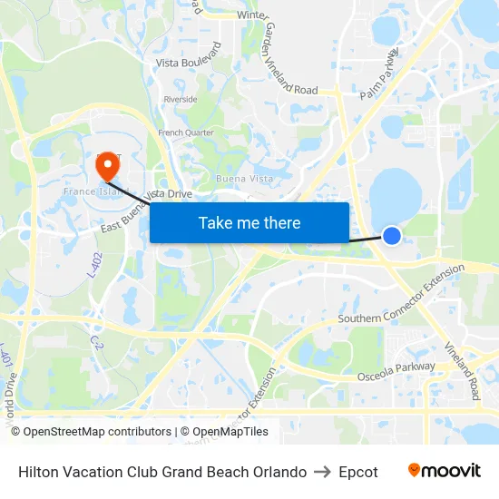 Hilton Vacation Club Grand Beach Orlando to Epcot map