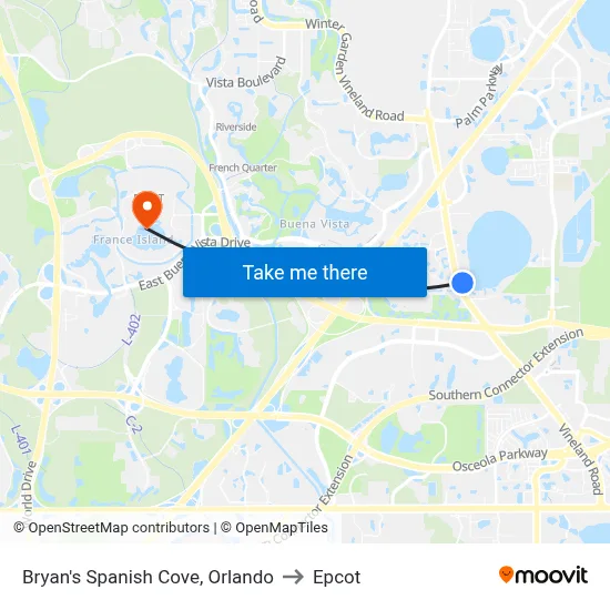 Bryan's Spanish Cove, Orlando to Epcot map