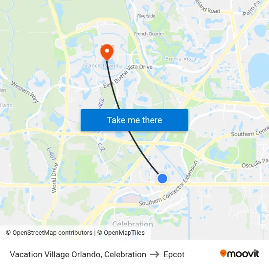 Vacation Village Orlando, Celebration to Epcot map