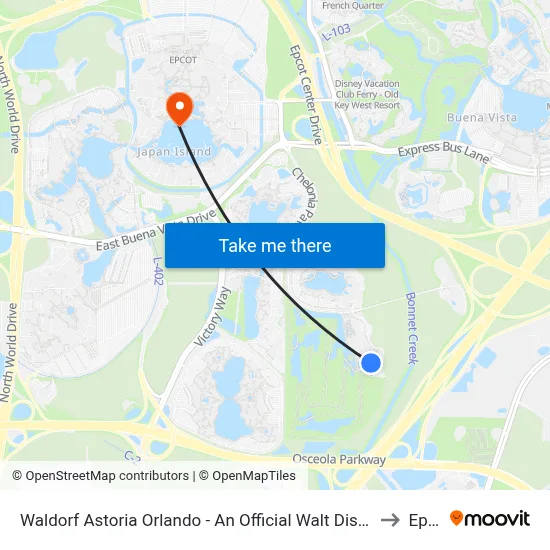 Waldorf Astoria Orlando - An Official Walt Disney World Hotel to Epcot map