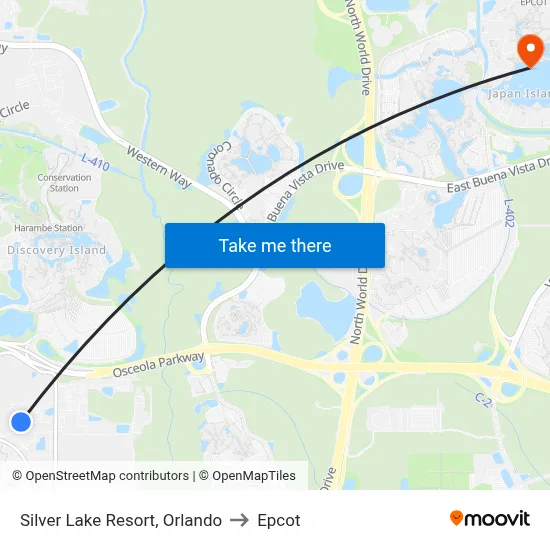 Silver Lake Resort, Orlando to Epcot map