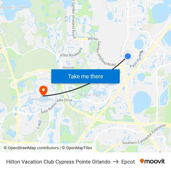 Hilton Vacation Club Cypress Pointe Orlando to Epcot map