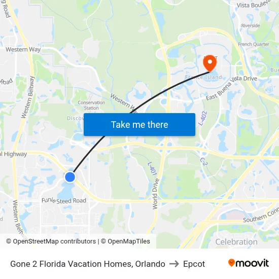 Gone 2 Florida Vacation Homes, Orlando to Epcot map