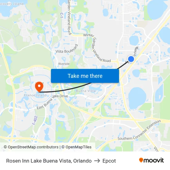 Rosen Inn Lake Buena Vista, Orlando to Epcot map