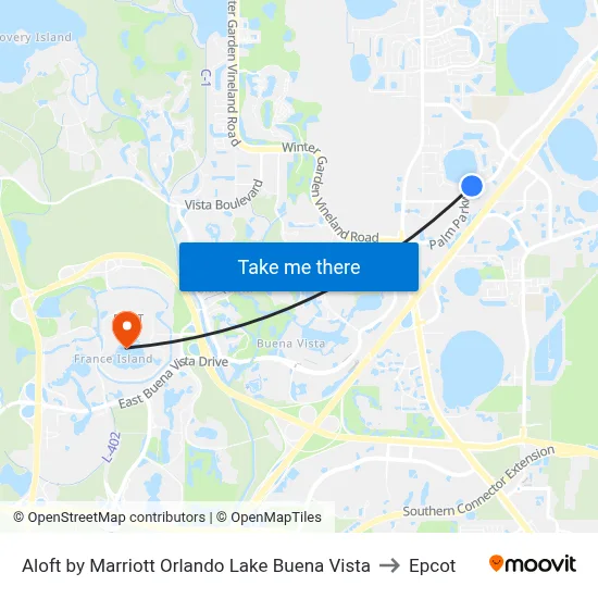 Aloft by Marriott Orlando Lake Buena Vista to Epcot map