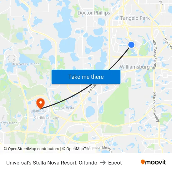 Universal's Stella Nova Resort, Orlando to Epcot map