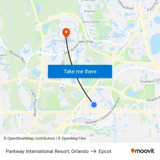Parkway International Resort, Orlando to Epcot map