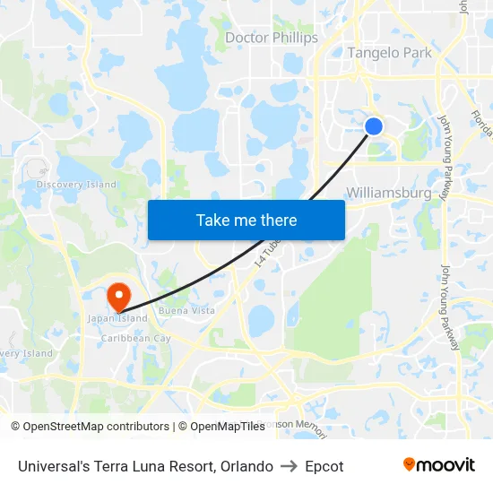 Universal's Terra Luna Resort, Orlando to Epcot map