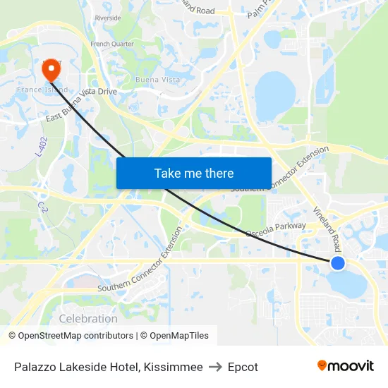 Palazzo Lakeside Hotel, Kissimmee to Epcot map