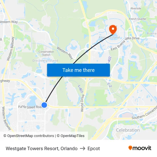 Westgate Towers Resort, Orlando to Epcot map