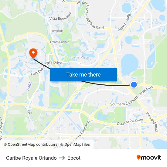 Caribe Royale Orlando to Epcot map