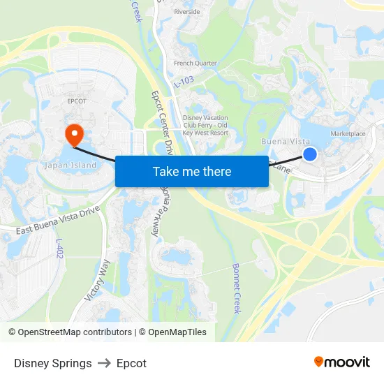 Disney Springs to Epcot map