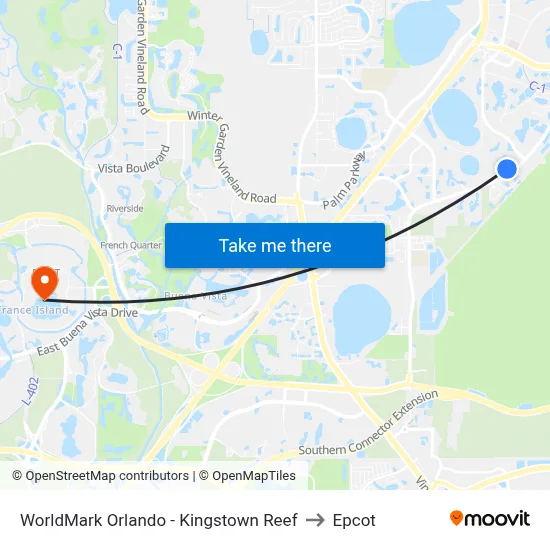 WorldMark Orlando - Kingstown Reef to Epcot map