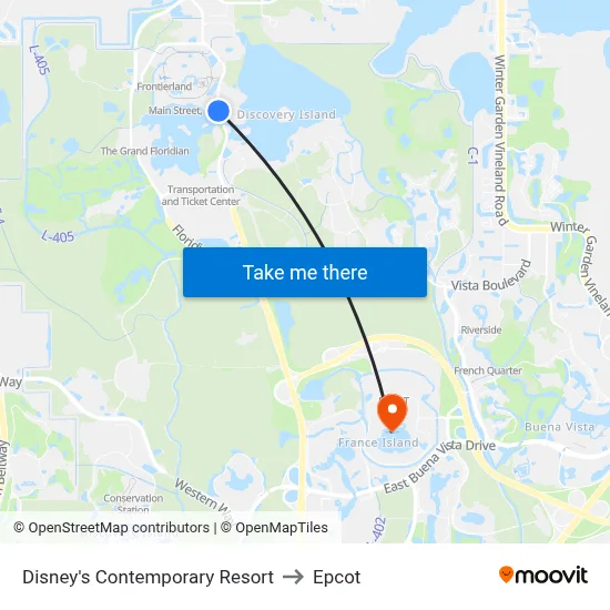 Disney's Contemporary Resort to Epcot map