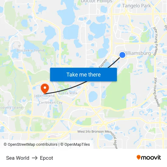Sea World to Epcot map