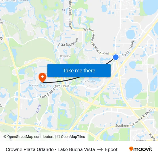 Crowne Plaza Orlando - Lake Buena Vista to Epcot map