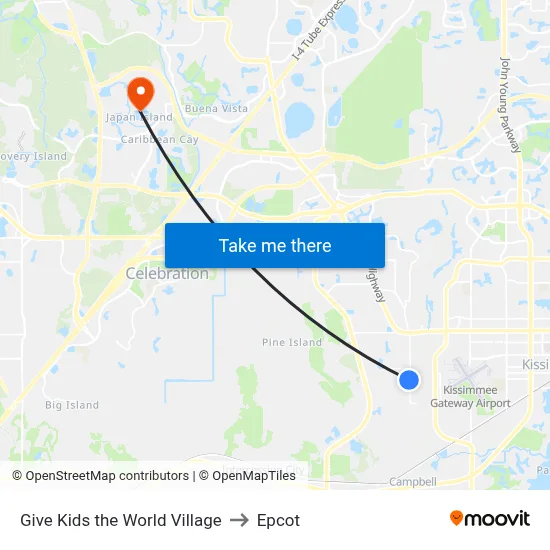 Give Kids the World Village to Epcot map