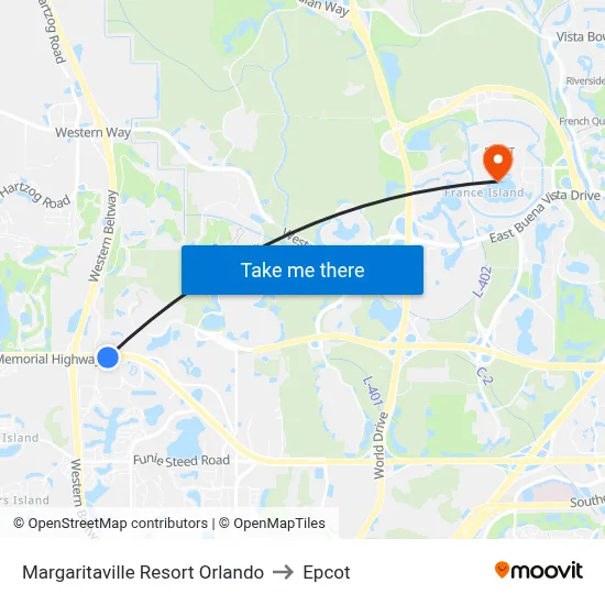 Margaritaville Resort Orlando to Epcot map