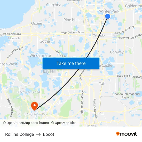 Rollins College to Epcot map