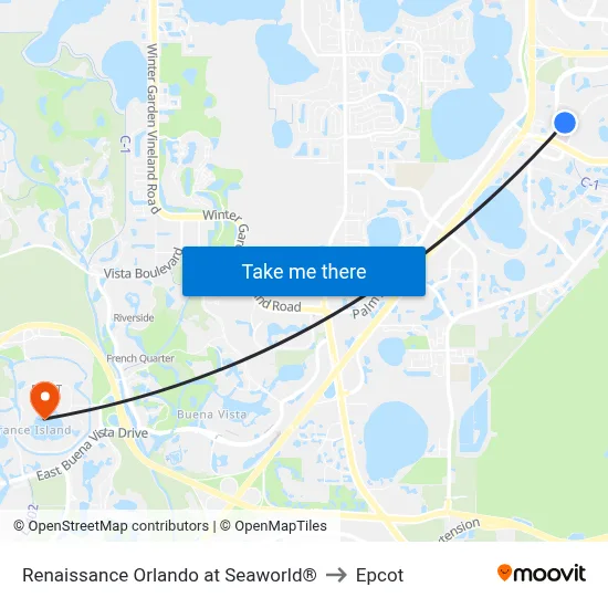 Renaissance Orlando at Seaworld® to Epcot map