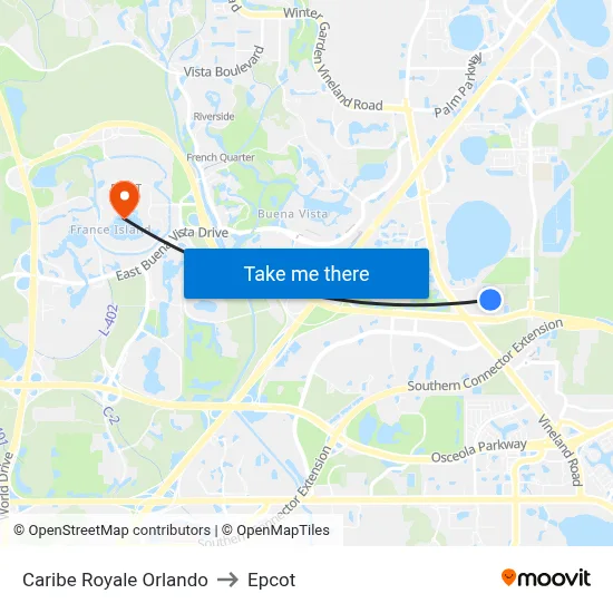 Caribe Royale Orlando to Epcot map