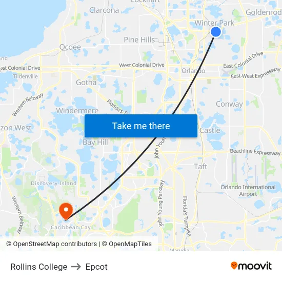 Rollins College to Epcot map