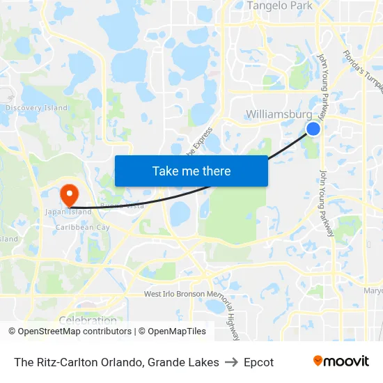 Ritz Carlton Grande Lakes to Epcot map