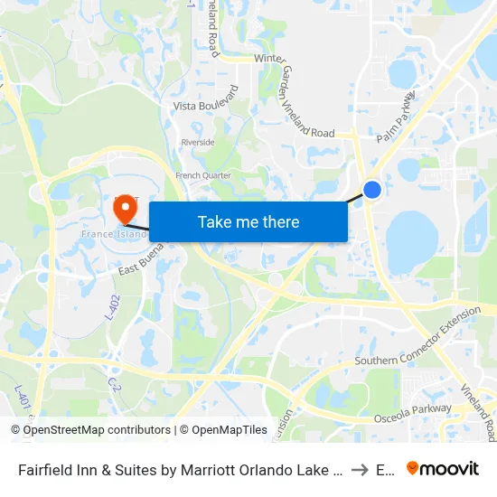 Fairfield Inn & Suites by Marriott Orlando Lake Buena Vista In the Marriott Village to Epcot map