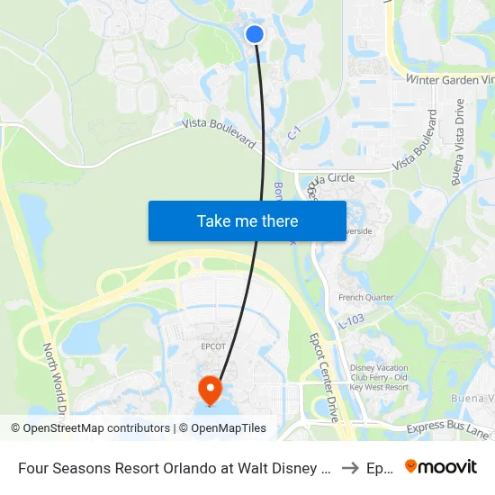 Four Seasons Resort Orlando at Walt Disney World Resort to Epcot map