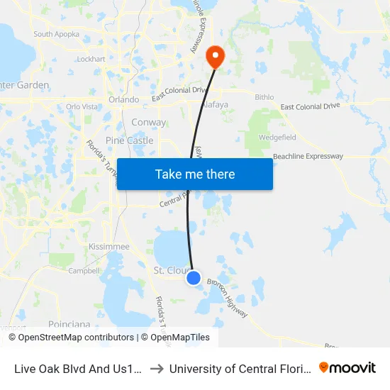 Live Oak Blvd And Us192 to University of Central Florida map