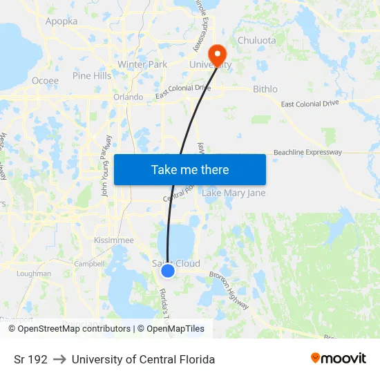 Sr 192 to University of Central Florida map