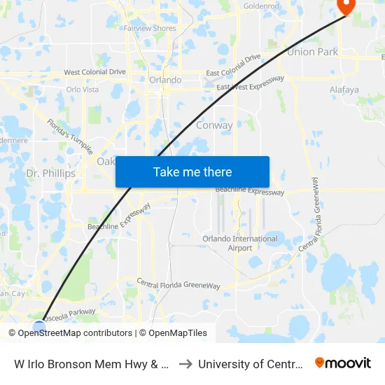 W Irlo Bronson Mem Hwy & Locksley Ln to University of Central Florida map