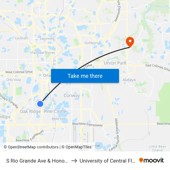 S Rio Grande Ave & Honour Rd to University of Central Florida map