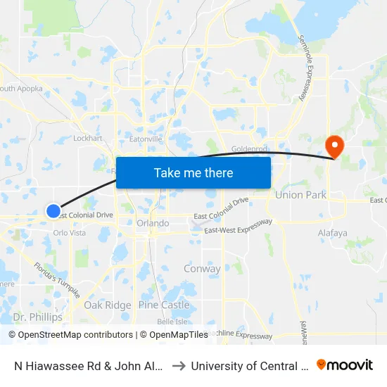 N Hiawassee Rd & John Alden Way to University of Central Florida map