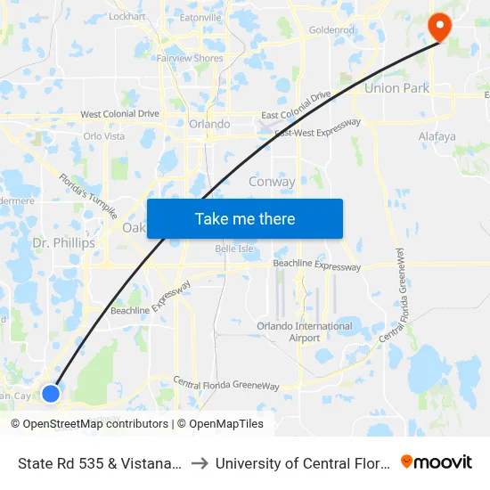 State Rd 535 & Vistana Dr to University of Central Florida map