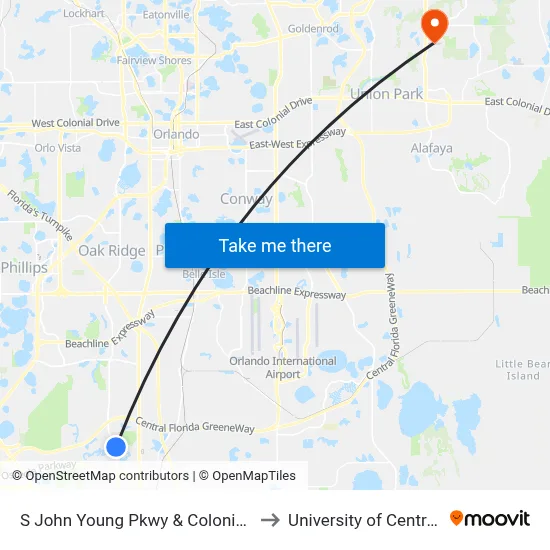 S John Young Pkwy & Colonial Grand Blvd to University of Central Florida map