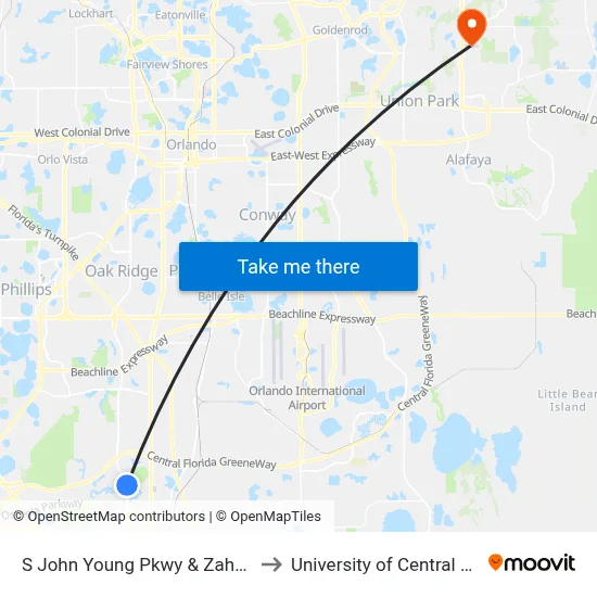 S John Young Pkwy & Zaharias Dr to University of Central Florida map