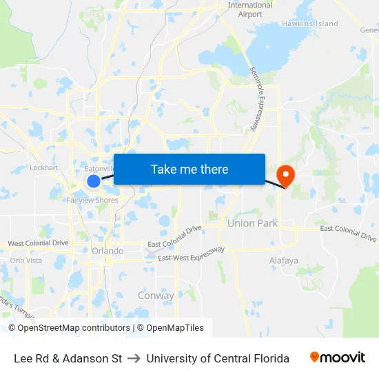 Lee Rd & Adanson St to University of Central Florida map