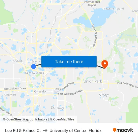 Lee Rd & Palace Ct to University of Central Florida map