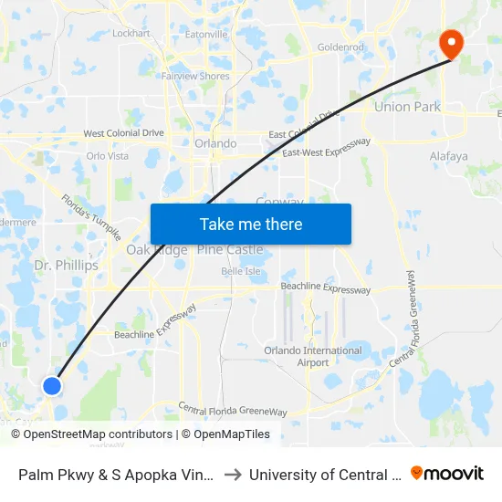 Palm Pkwy & S Apopka Vineland Rd to University of Central Florida map