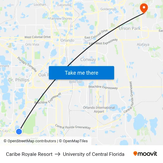 Caribe Royale Resort to University of Central Florida map