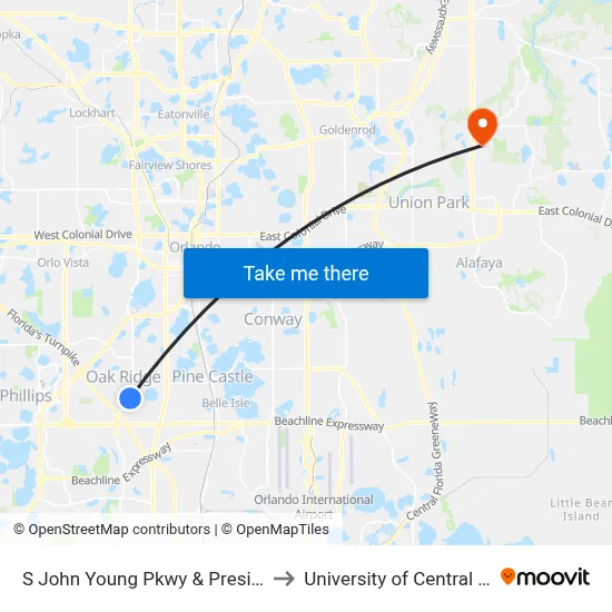 S John Young Pkwy & Presidents Dr to University of Central Florida map