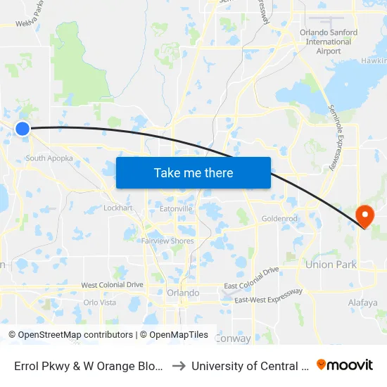 Errol Pkwy & W Orange Blossom Trl to University of Central Florida map