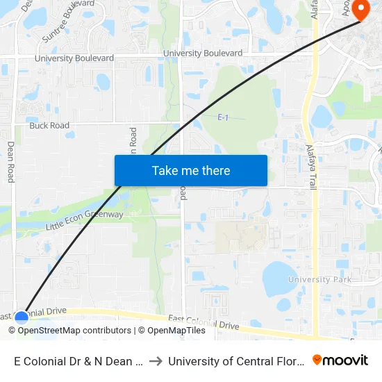 E Colonial Dr & N Dean Rd to University of Central Florida map