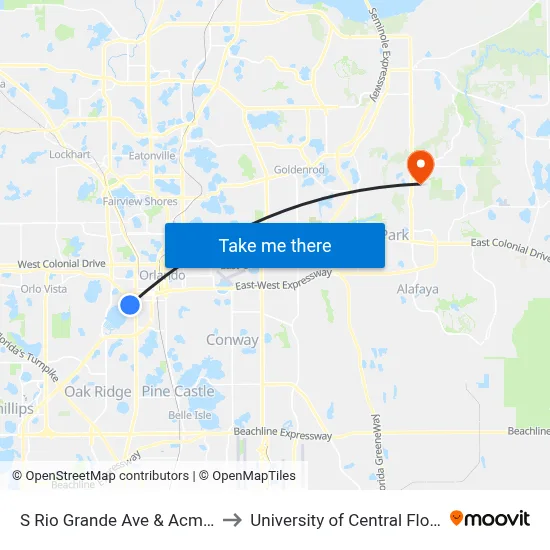S Rio Grande Ave & Acme St to University of Central Florida map