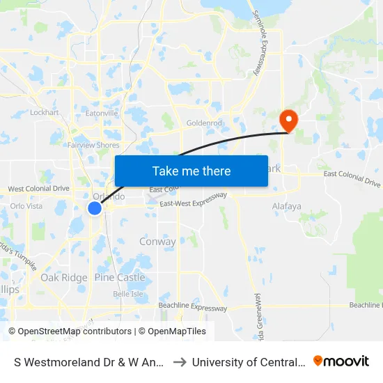 S Westmoreland Dr & W Anderson St to University of Central Florida map