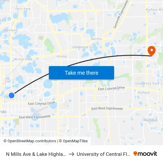 N Mills Ave & Lake Highland Dr to University of Central Florida map