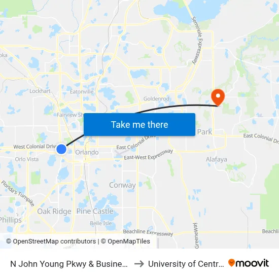 N John Young Pkwy & Business Center Blvd to University of Central Florida map