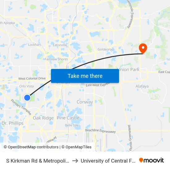 S Kirkman Rd & Metropolis Way to University of Central Florida map